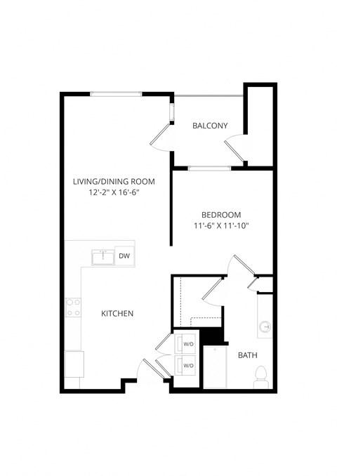 Floor plan for studio, 1 bath, 768 sqft